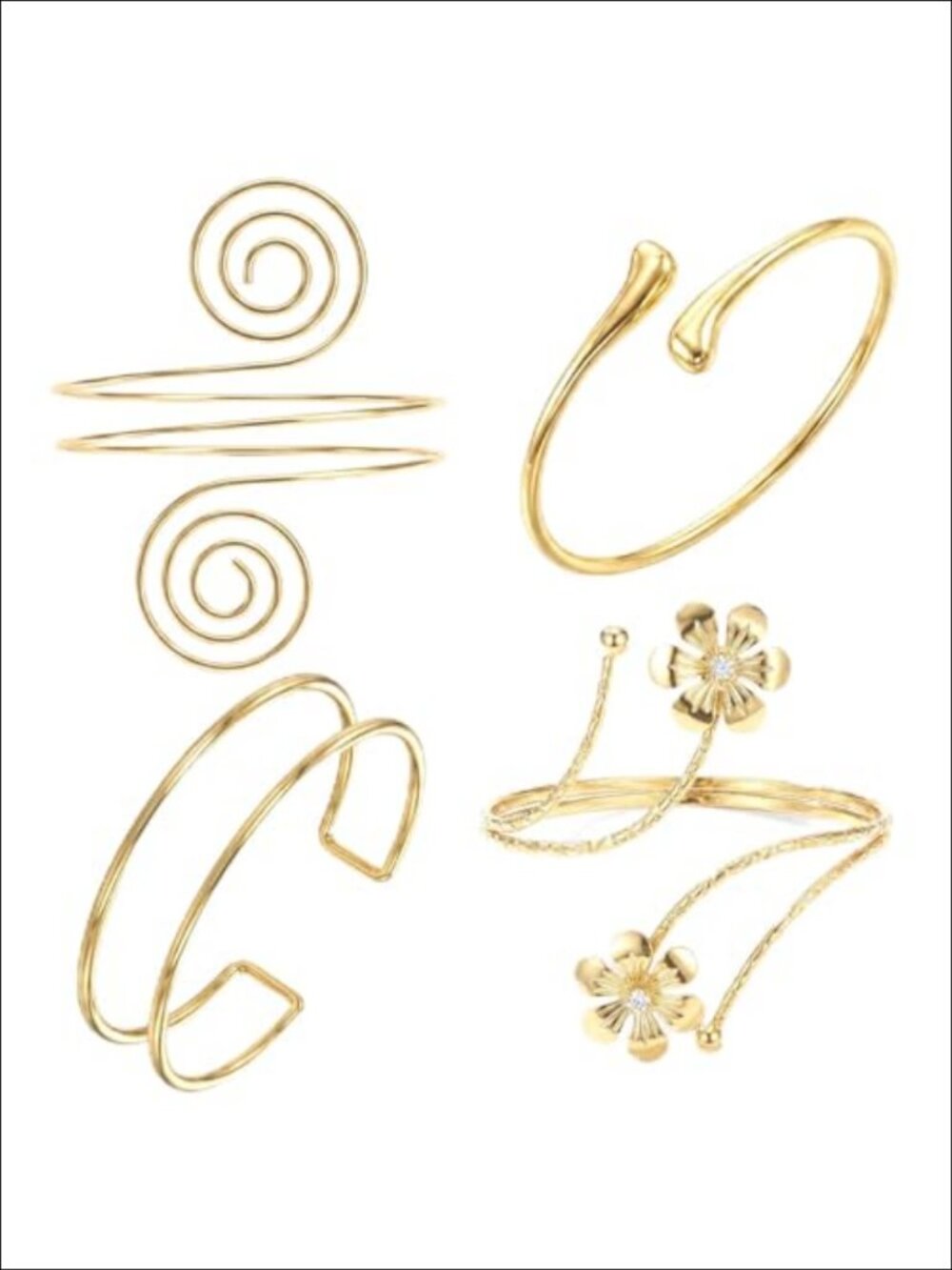 Gold Plated Brass Adjustable Upper Arm Cuff Bangle Set Minimalist Jewelry